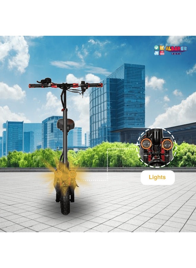 AL BADER Electric Kick Scooter V28, Max Speed 57 KM/H Range 30 KM 48V 12Ah Battery 500W, Foldable Scooter With 10 Inch Suv Off-Road Design Tires, Electric Scooter With Seat and Double Suspensions - Image 3